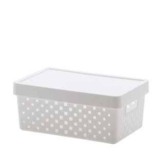 CESTO ORGANIZADOR C/ TAMPA QUADRATTA BRANCO 29x19x12cm