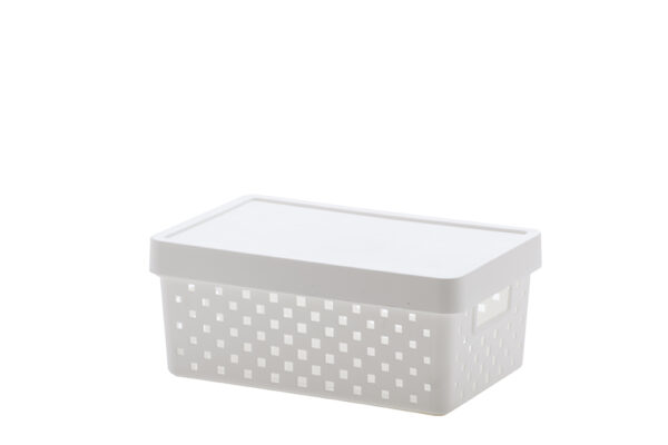 CESTO ORGANIZADOR C/ TAMPA QUADRATTA BRANCO 29x19x12cm