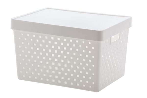 CESTO ORGANIZADOR C/ TAMPA QUADRATTA BRANCO 39x29x14cm